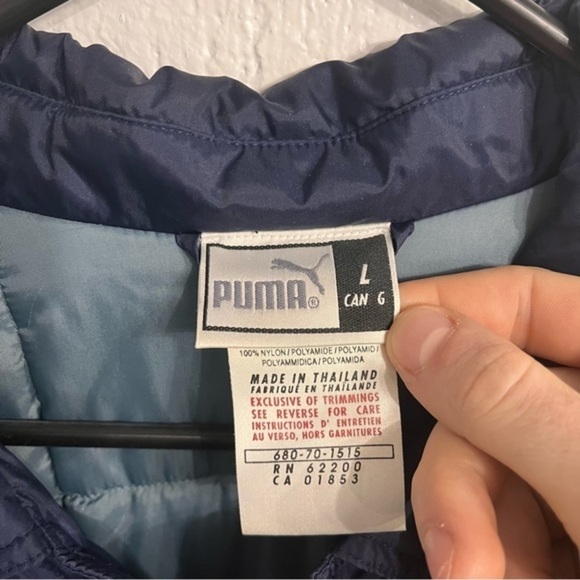Puma‎ Button Down Windbreaker Navy Blue Jacket Large - Picture 3 of 8